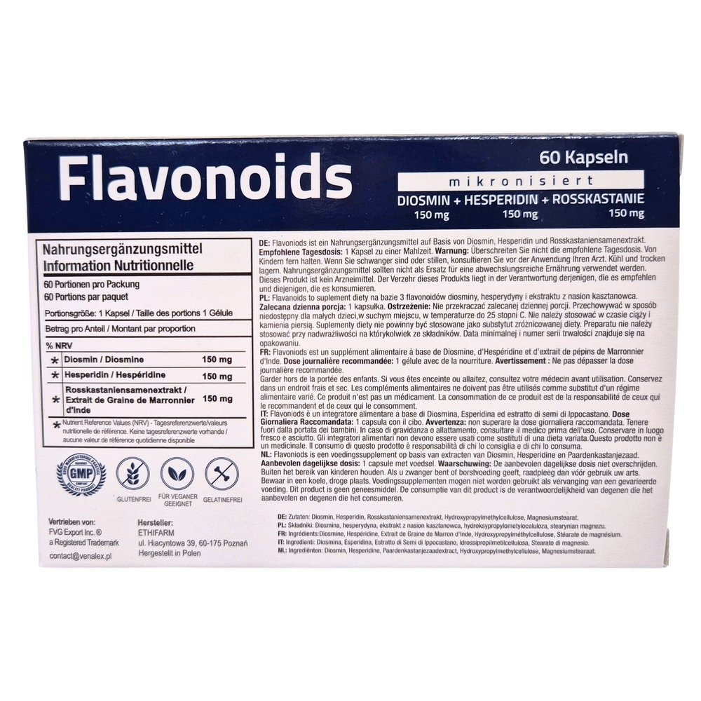 Flavonoids Diosmina 150 mg + Hesperydyna 150 mg + Kasztanowiec 60 kaps.